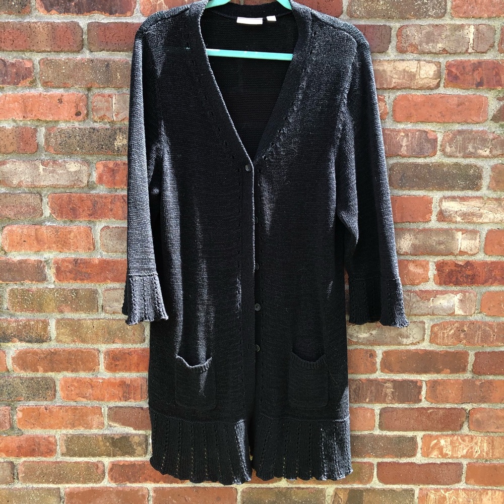 Black Duster Sweater XL Open Weave